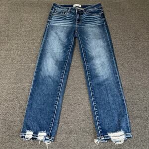 BKE Payton Mid-Rise Cropped Straight Blue Dark Wash Distressed Denim Women's 25